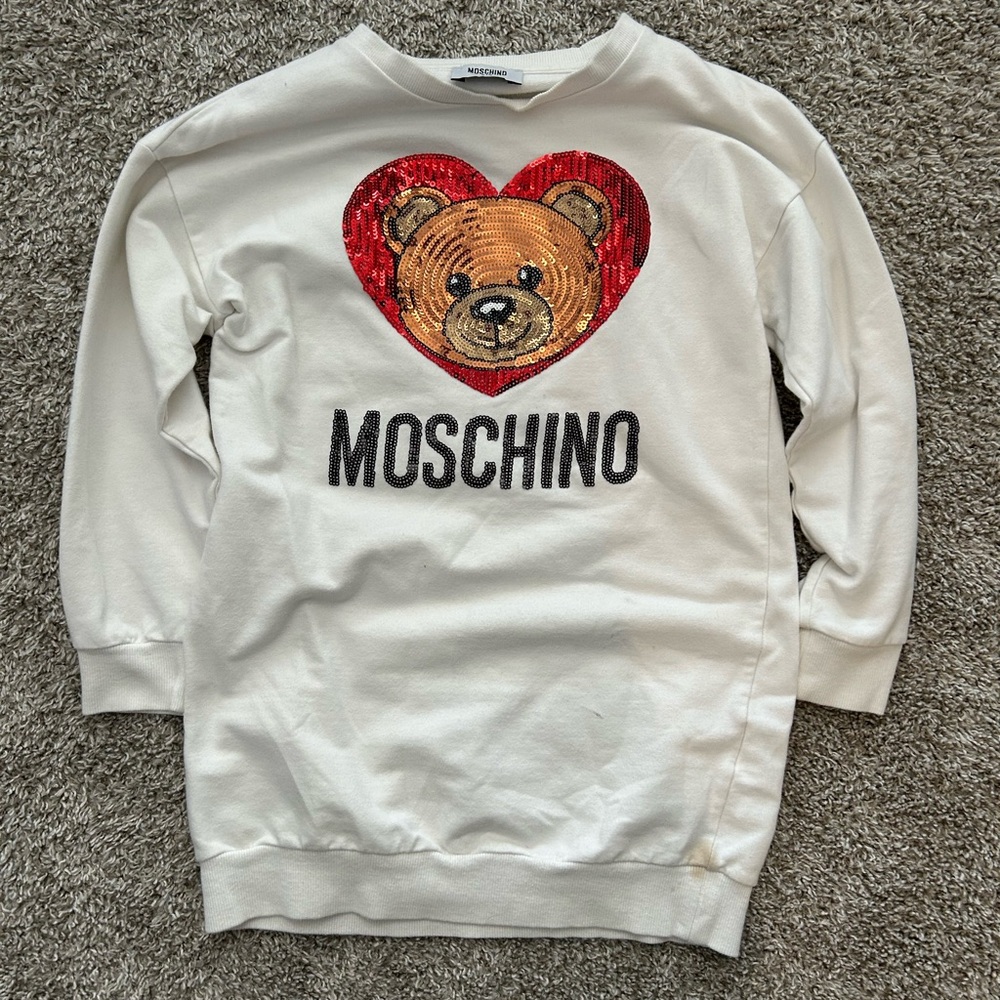 Moschino White Sweatshirt with Bear and Heart Design